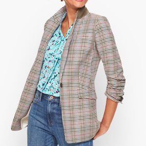 Talbots Long Plaid Blazer multicolored wool blend pink, teal, olive green, ivory